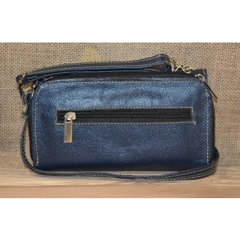 Portfel torebka skórzana granatowa z kwiatowym kolorowym haftem